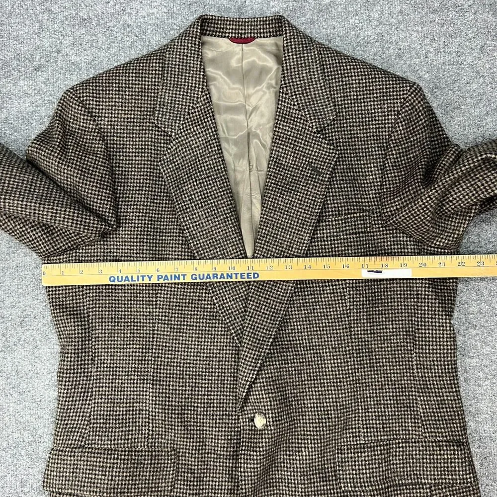 Vintage Hart Schaffner Marx Camel Blazer Men 42R Houndstooth 2-Button Sport Coat